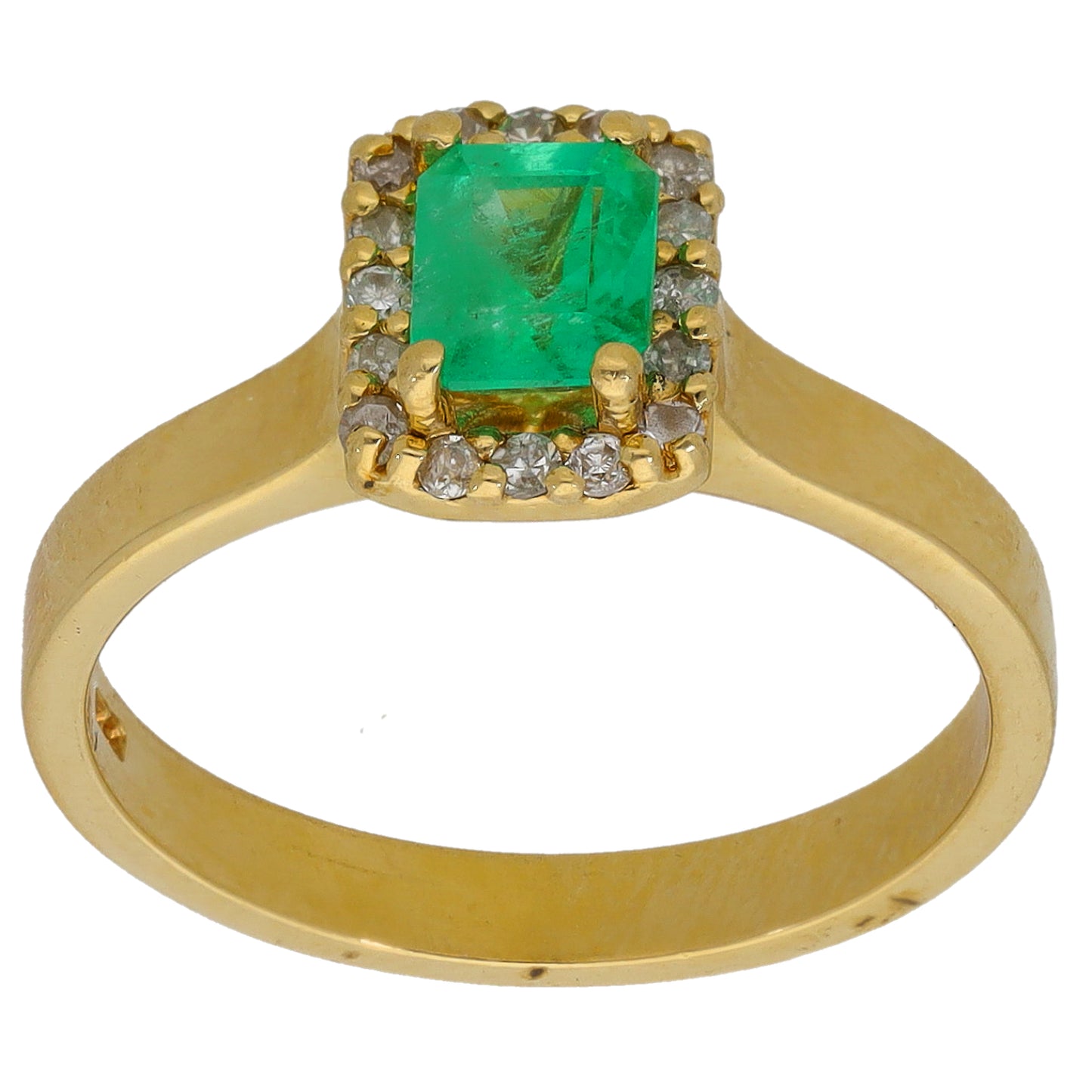 18ct Gold Emerald & 0.24ct Diamond Cluster Ring Size O