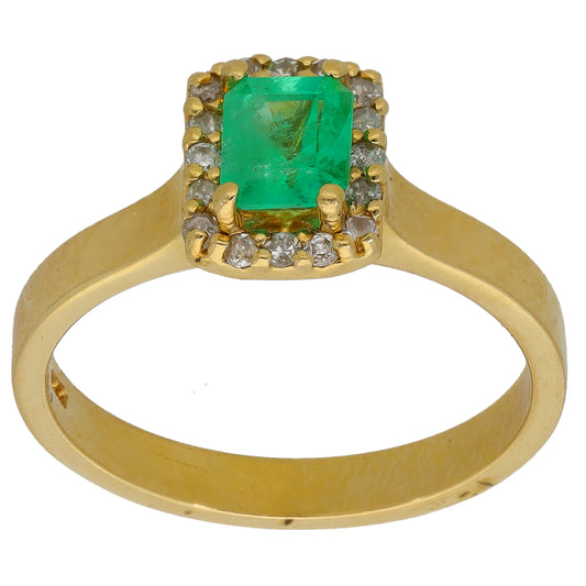 18ct Gold Emerald & 0.24ct Diamond Cluster Ring Size O