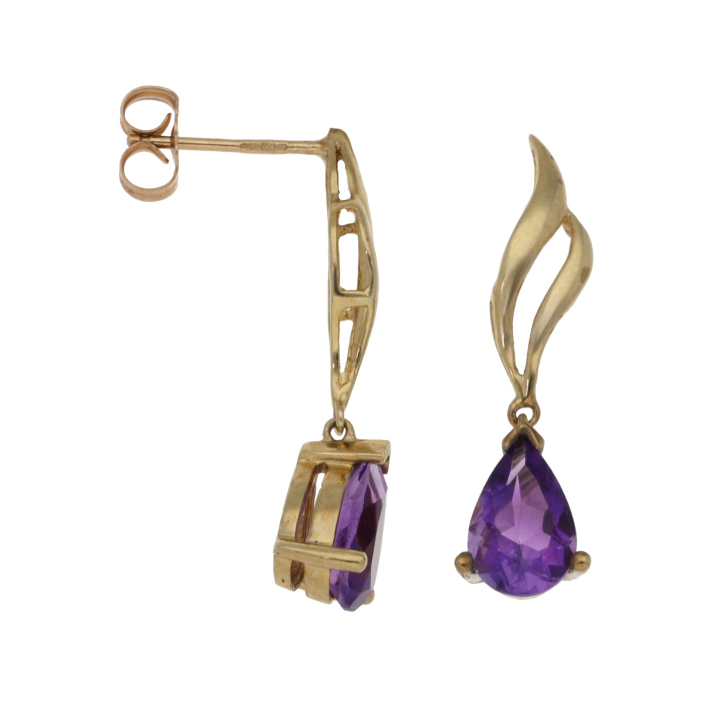 9ct Gold Amethyst Drop Earrings