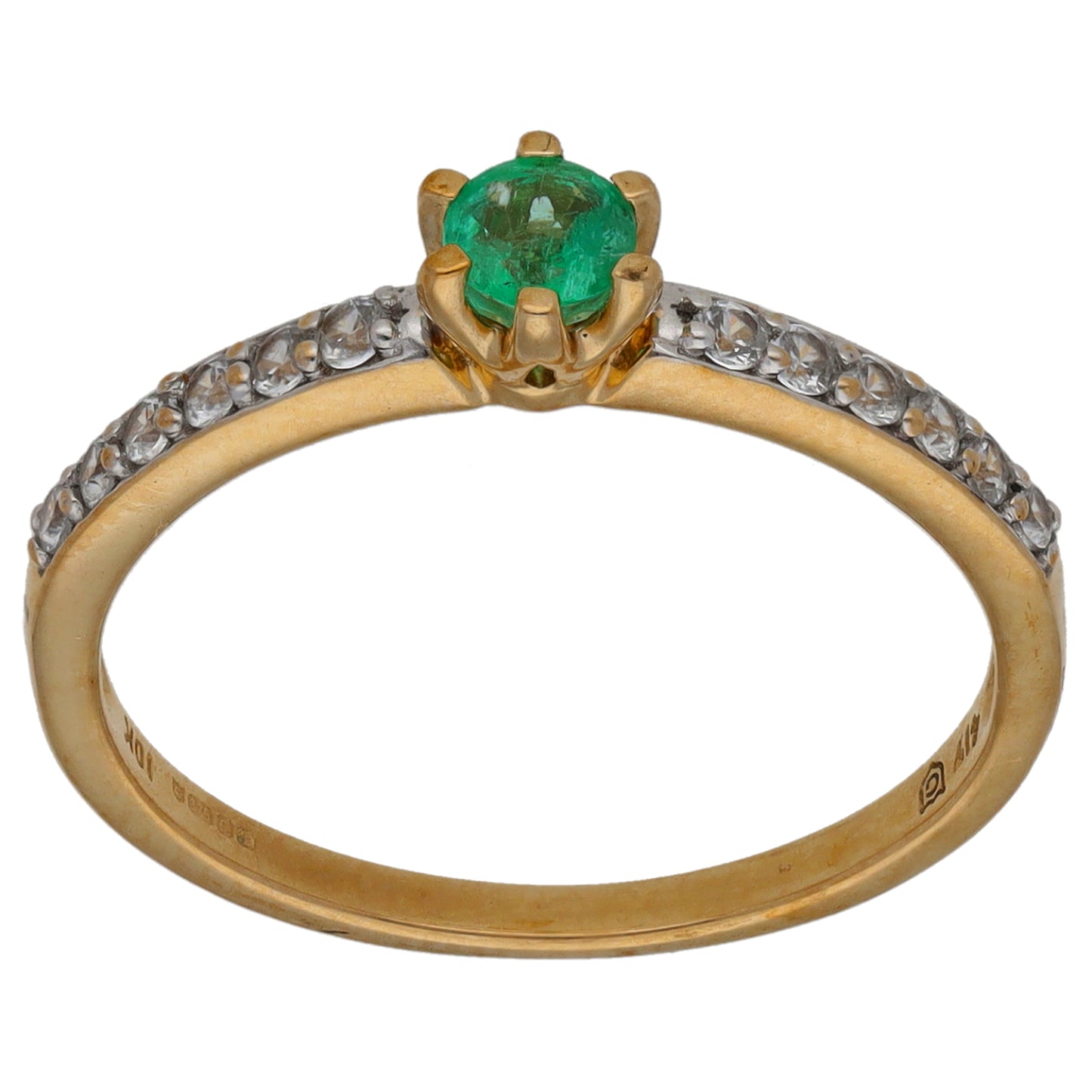 9ct Gold Emerald & Sapphire Single Stone Ring With Accents Size N