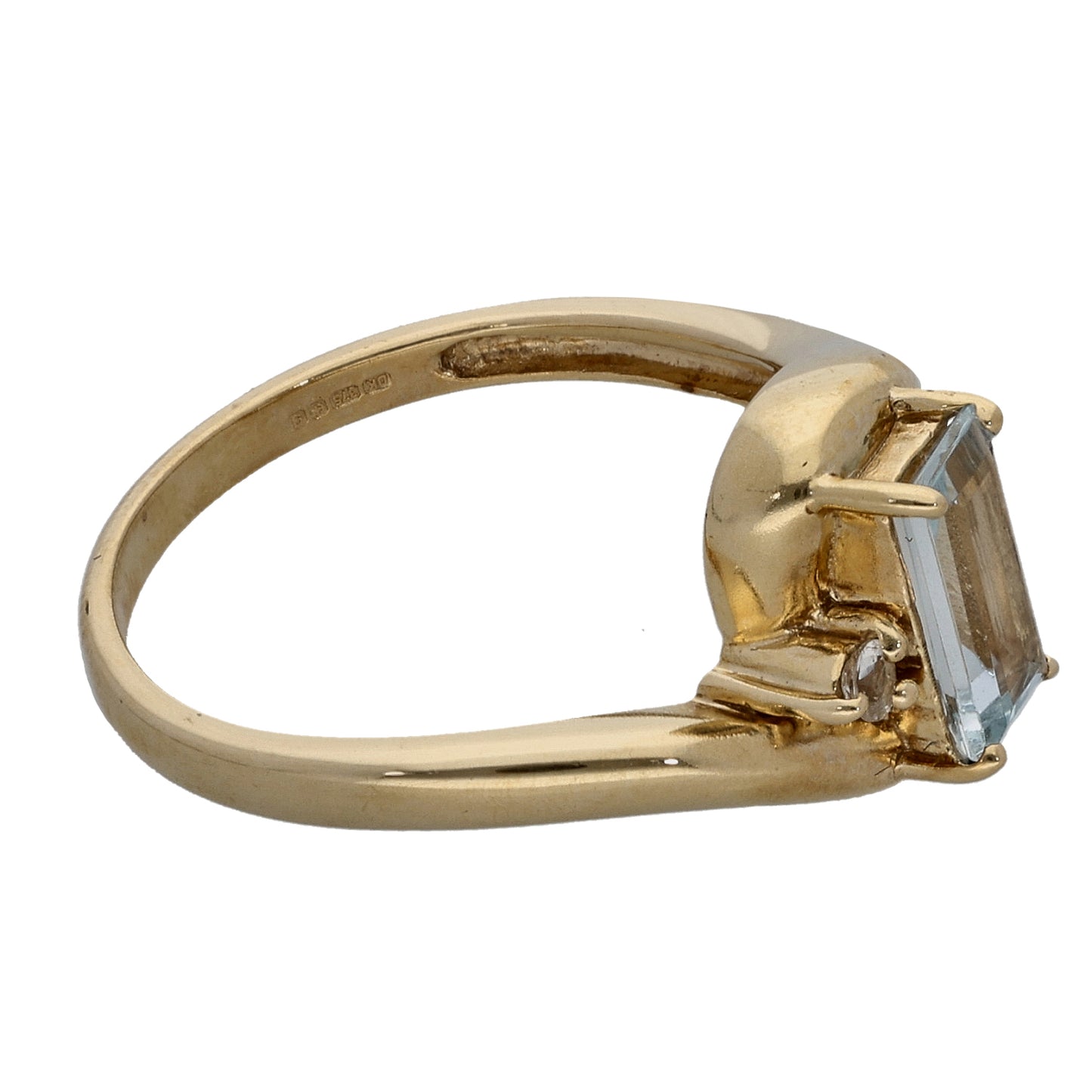 9ct Gold Aquamarine & Imitation Trilogy Ring Size N