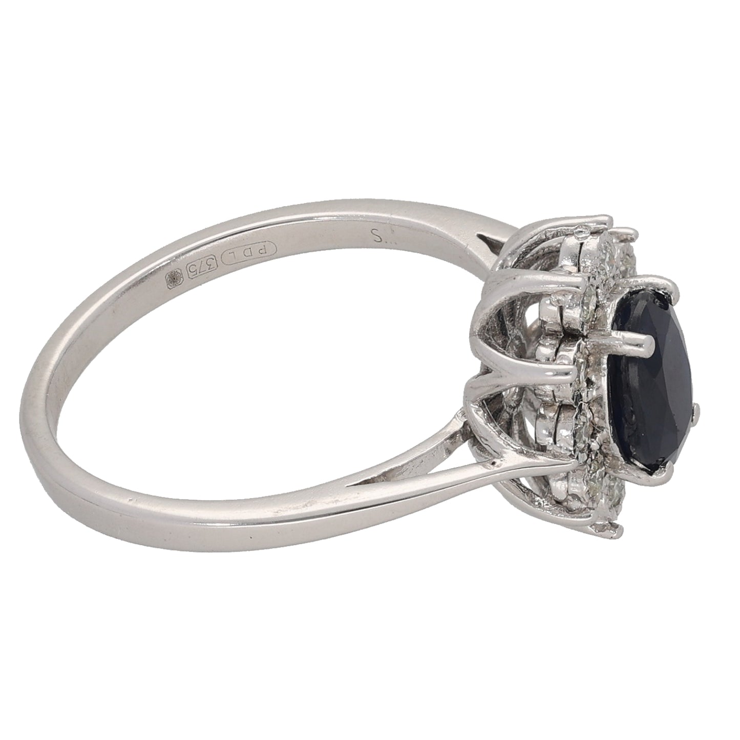 9ct White Gold Sapphire & 0.10ct Diamond Dress/Cocktail Ring Size L