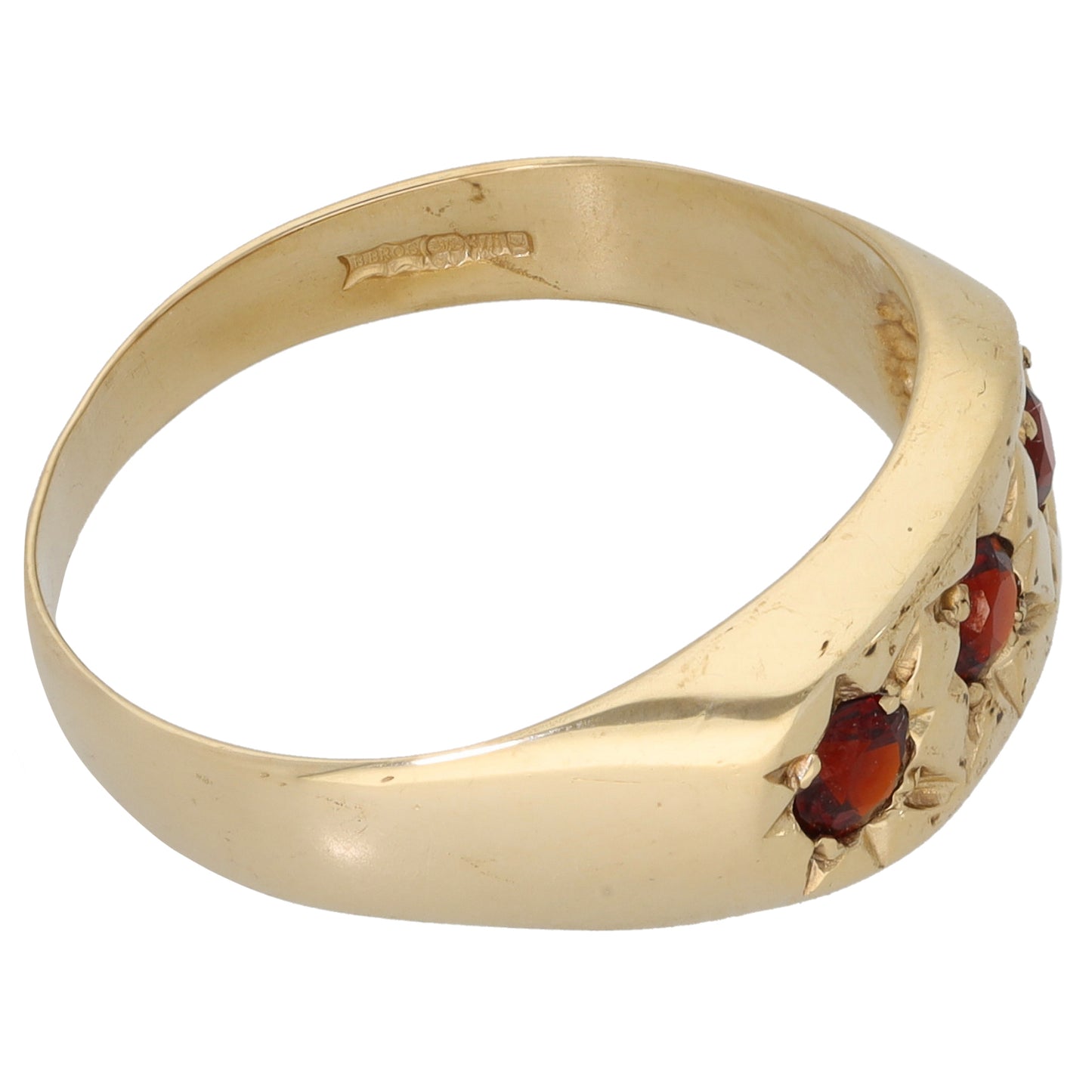 9ct Gold Garnet Trilogy Ring Size U