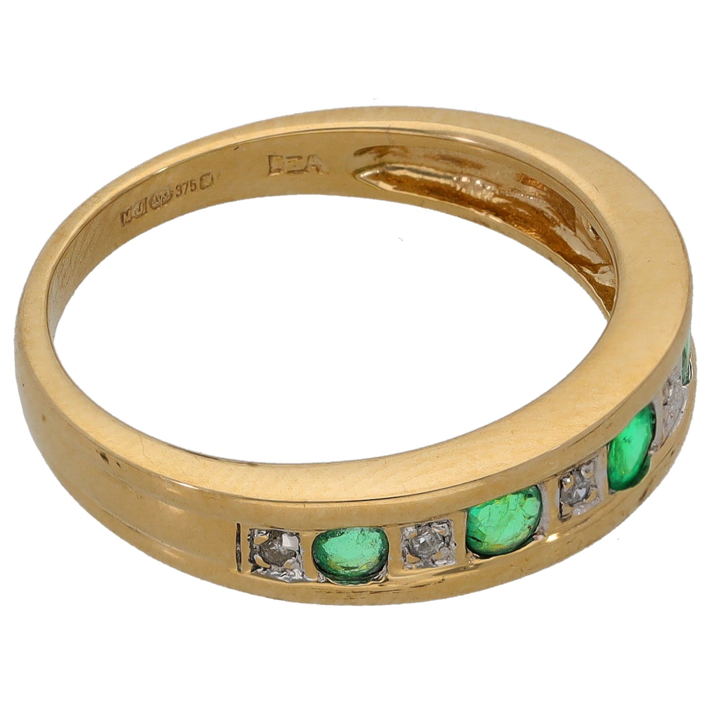 9ct Gold Emerald & 0.03ct Diamond Half Eternity Ring Size K
