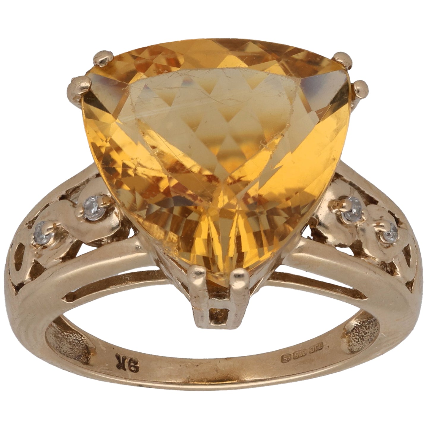 9ct Gold Citrine & 0.02ct Diamond Dress/Cocktail Ring Size O