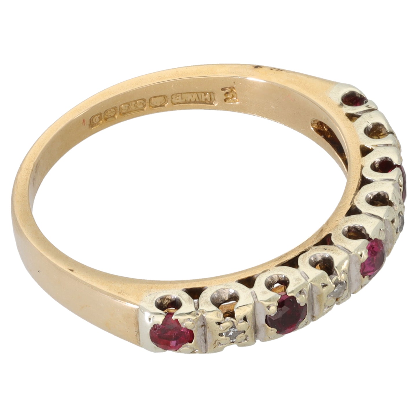 9ct Gold 0.04ct Diamond & Ruby Half Eternity Ring Size P