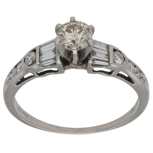 18ct Gold 0.78ct Diamond Solitaire Ring With Accent Stones Size P