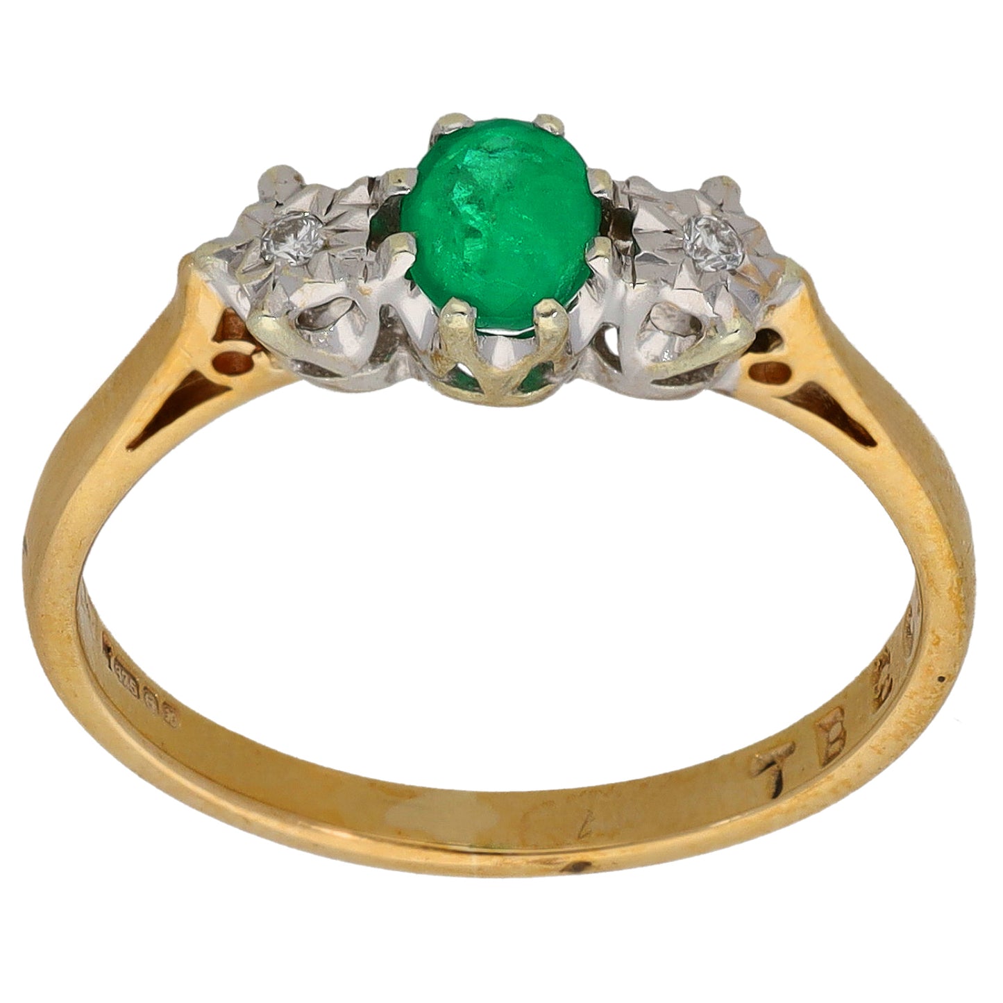 9ct Gold Emerald & 0.02ct  Diamond Trilogy Ring Size N