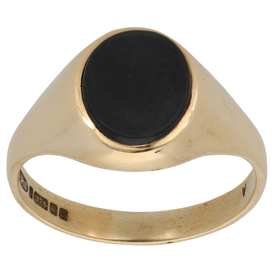 9ct Gold Onyx Plain Signet Ring Size W