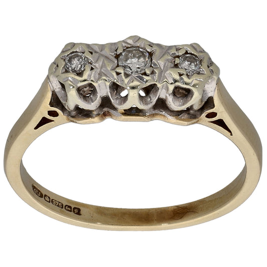 9ct Gold 0.10ct Diamond Trilogy Ring Size K