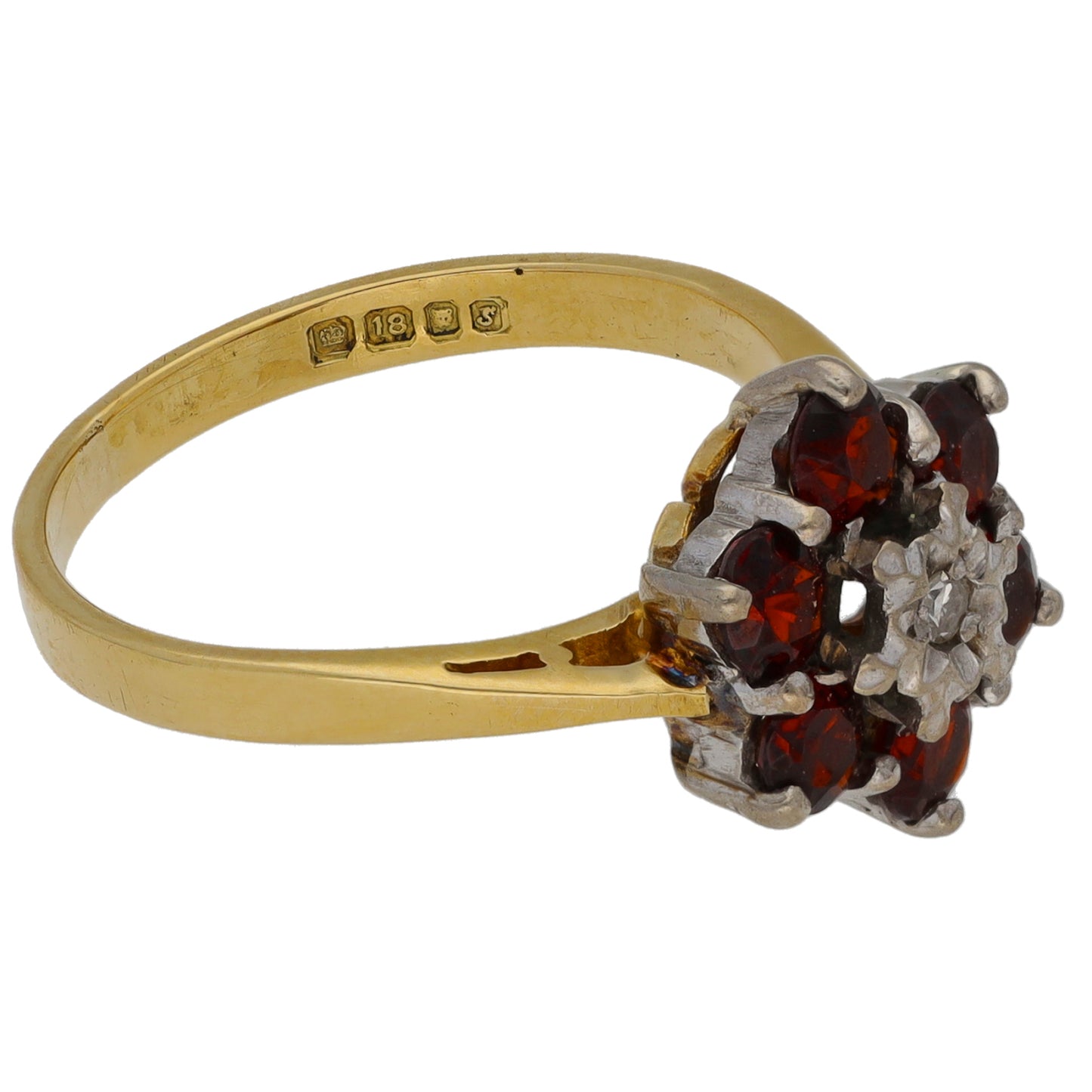 18ct Gold 0.02ct Diamond & Garnet Dress/Cocktail Ring Size L