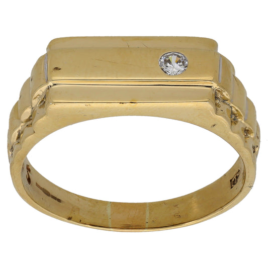 9ct Gold Cubic Zirconia Single Stone Signet Ring Size U