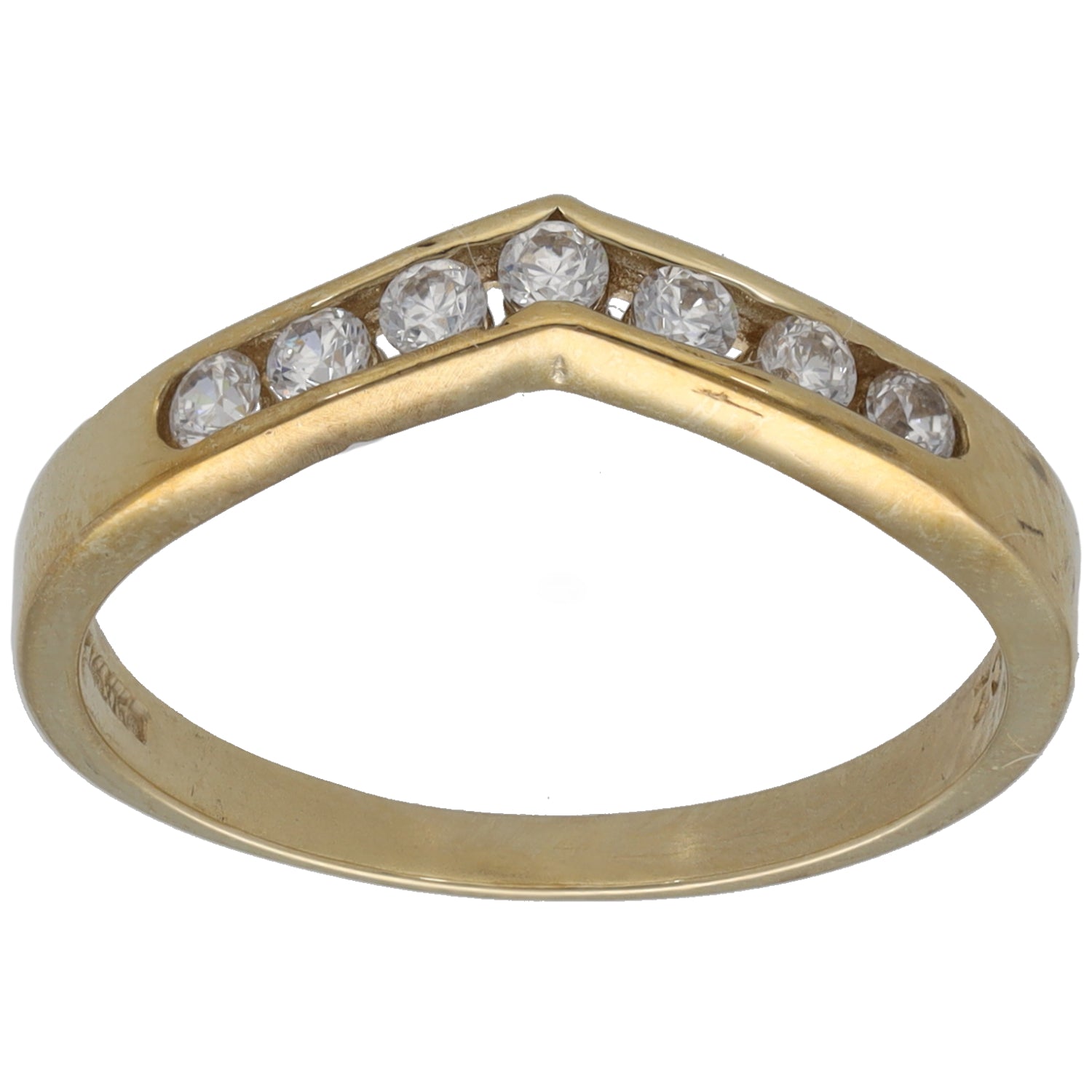 9ct gold CZ wishbone ring with five clear stone settings