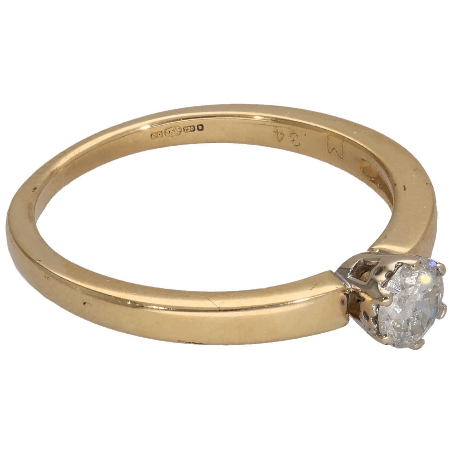 18ct Gold 0.34ct Diamond Solitaire Ring Size M