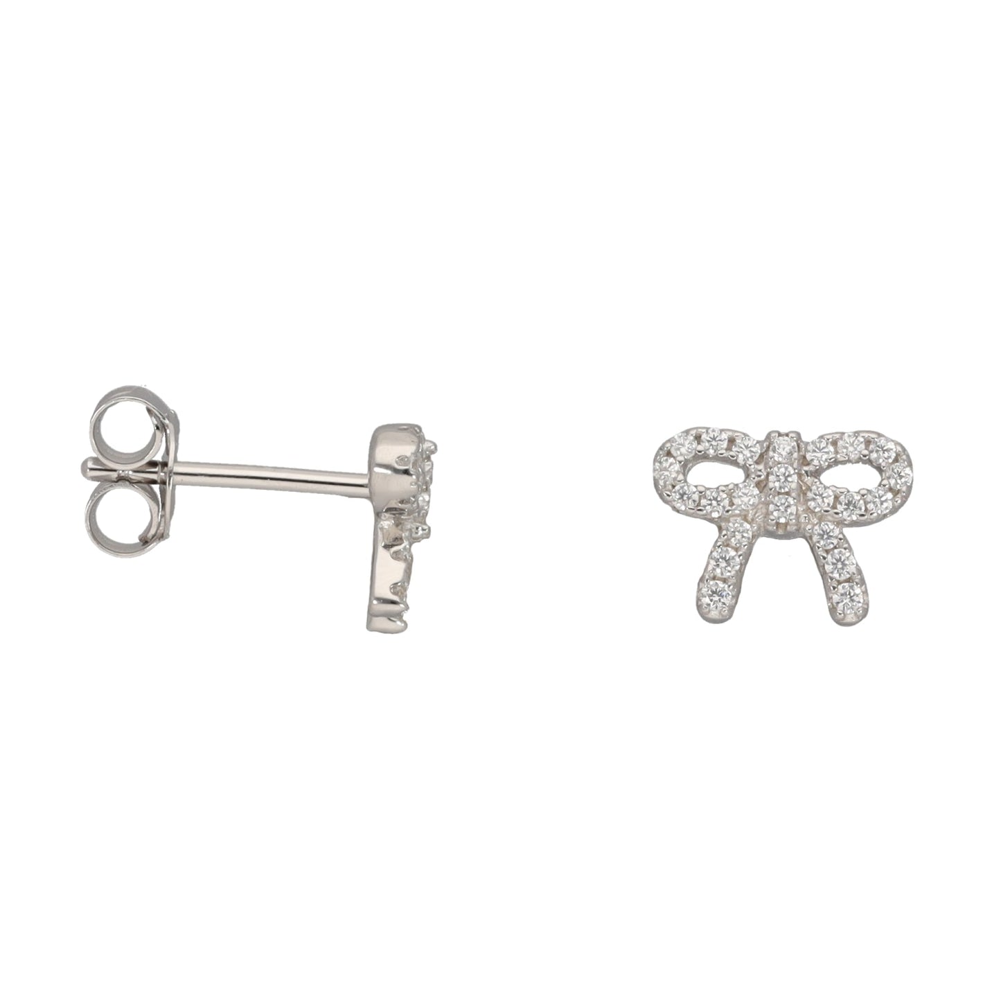 New Sterling Silver Cubic Zirconia Bow Stud Earrings