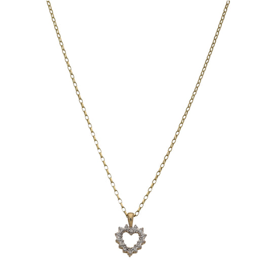 9ct Gold 0.07ct Diamond Heart Pendant With Chain