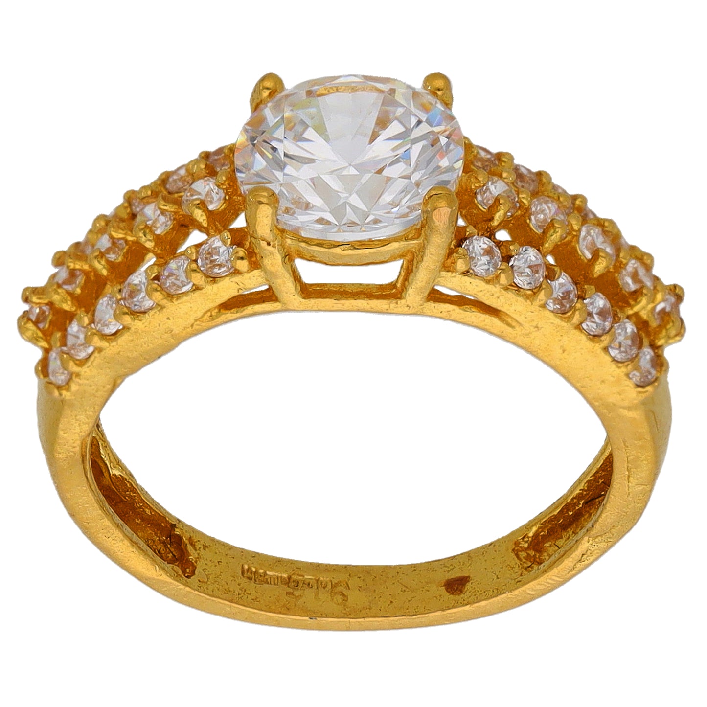 22ct Gold Cubic Zirconia Single Stone Ring With Accents Size K