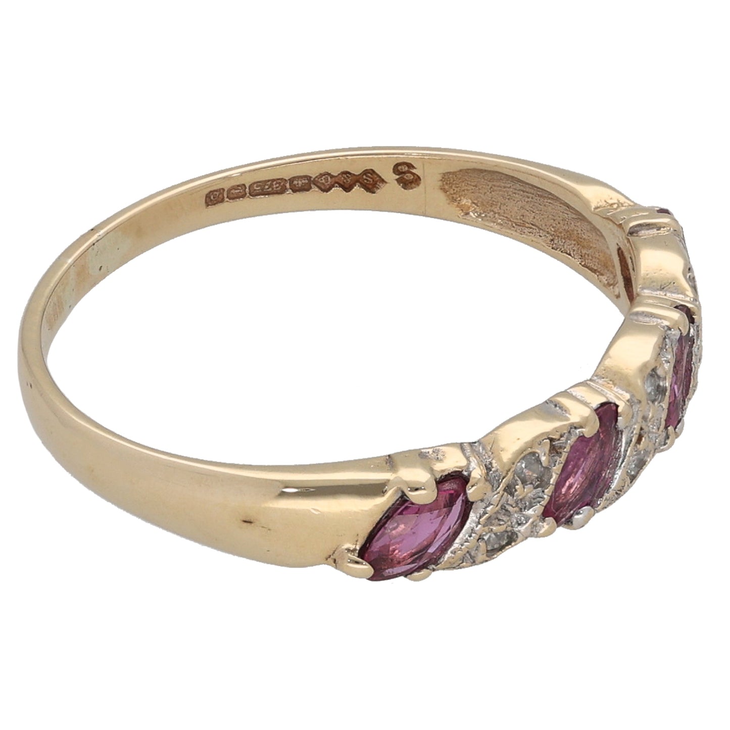 9ct Gold Ruby & 0.03ct Diamond Half Eternity Ring Size N