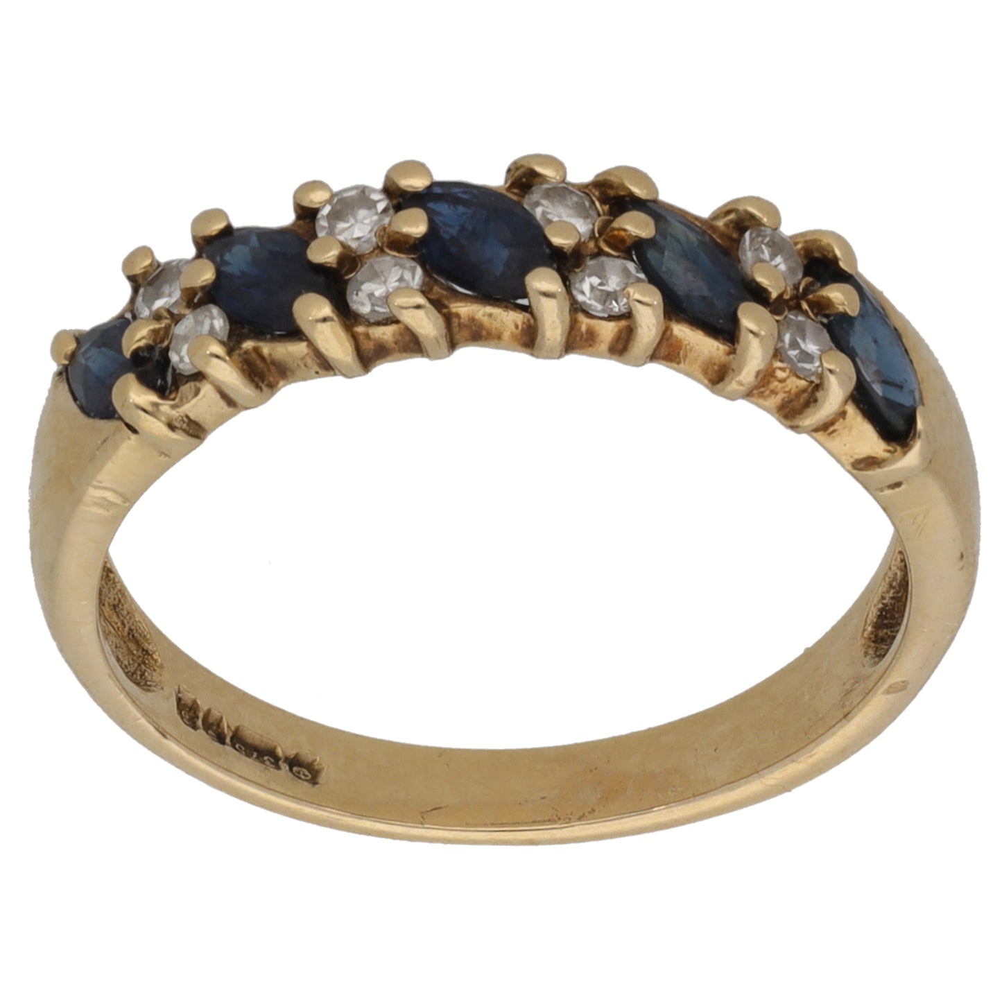 9ct Gold Sapphire & 0.12ct Diamond Half Eternity Ring Size L