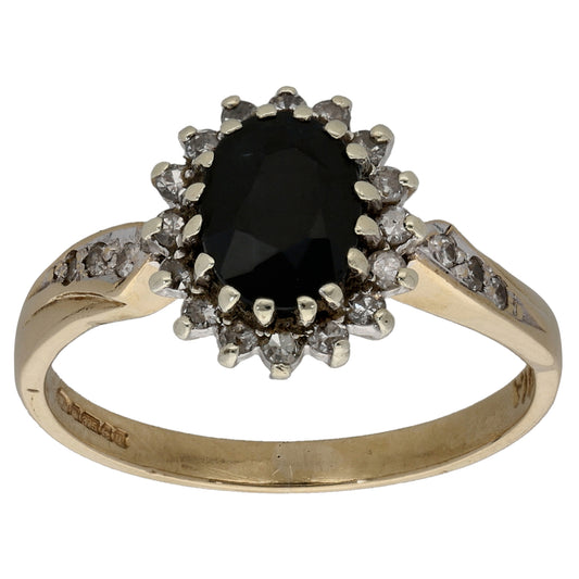 9ct Gold Sapphire & 0.22ct Diamond Cluster Ring Size O