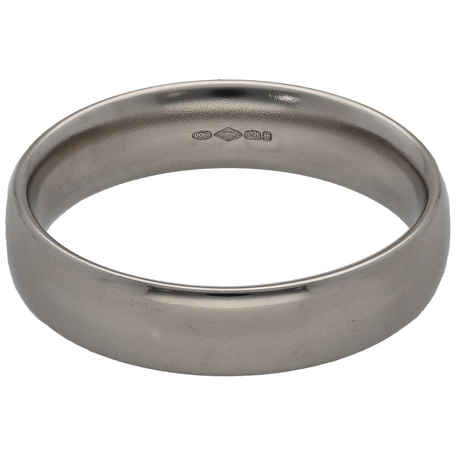 Platinum plain wedding ring with inner engravings, smooth polished band
