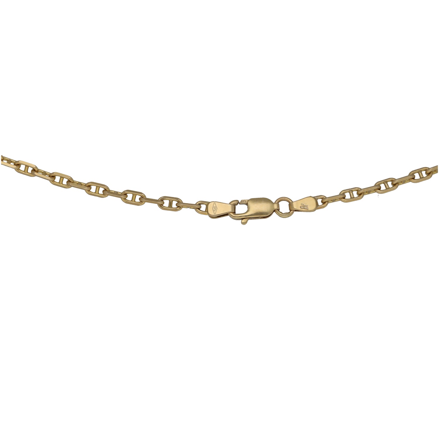 9ct gold fancy chain necklace clasp with oval links and tag detail