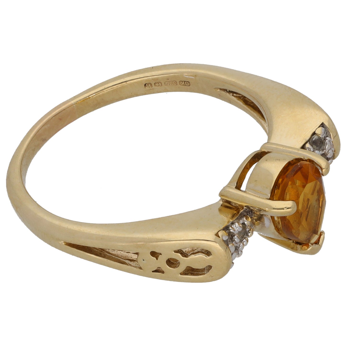 9ct Gold Citrine & Imitation Gems Single Stone Ring With Accents Size Q
