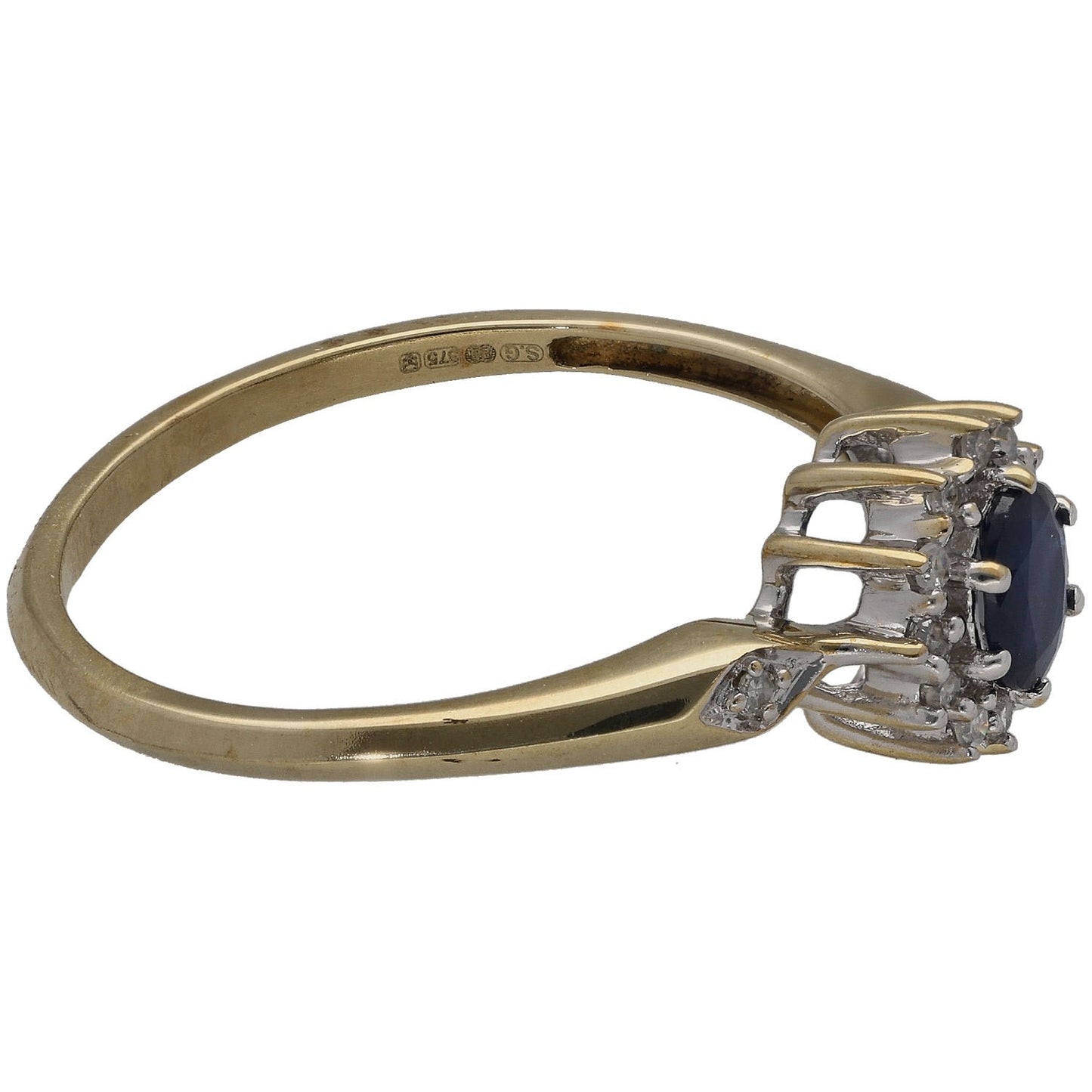 9ct Gold Sapphire & 0.14ct Diamond Dress/Cocktail Ring Size R