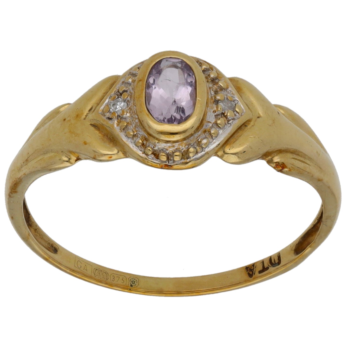 9ct Gold 0.01ct Diamond & Amethyst Dress/Cocktail Ring Size Q
