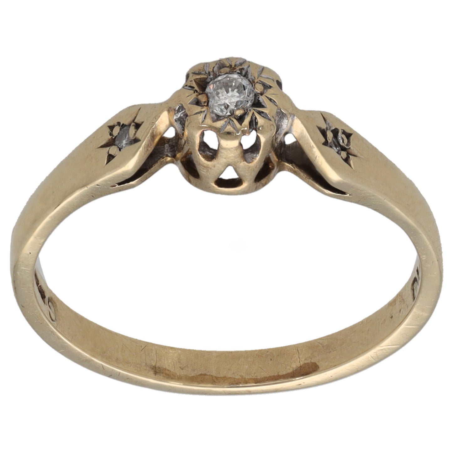 9ct Gold 0.04ct Diamond Solitaire Ring With Accent Stones Size M