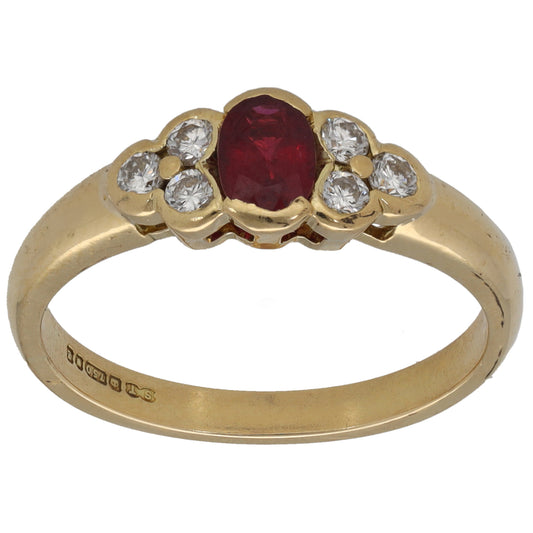 18ct Gold Ruby & 0.18ct Diamond Dress/Cocktail Ring Size O
