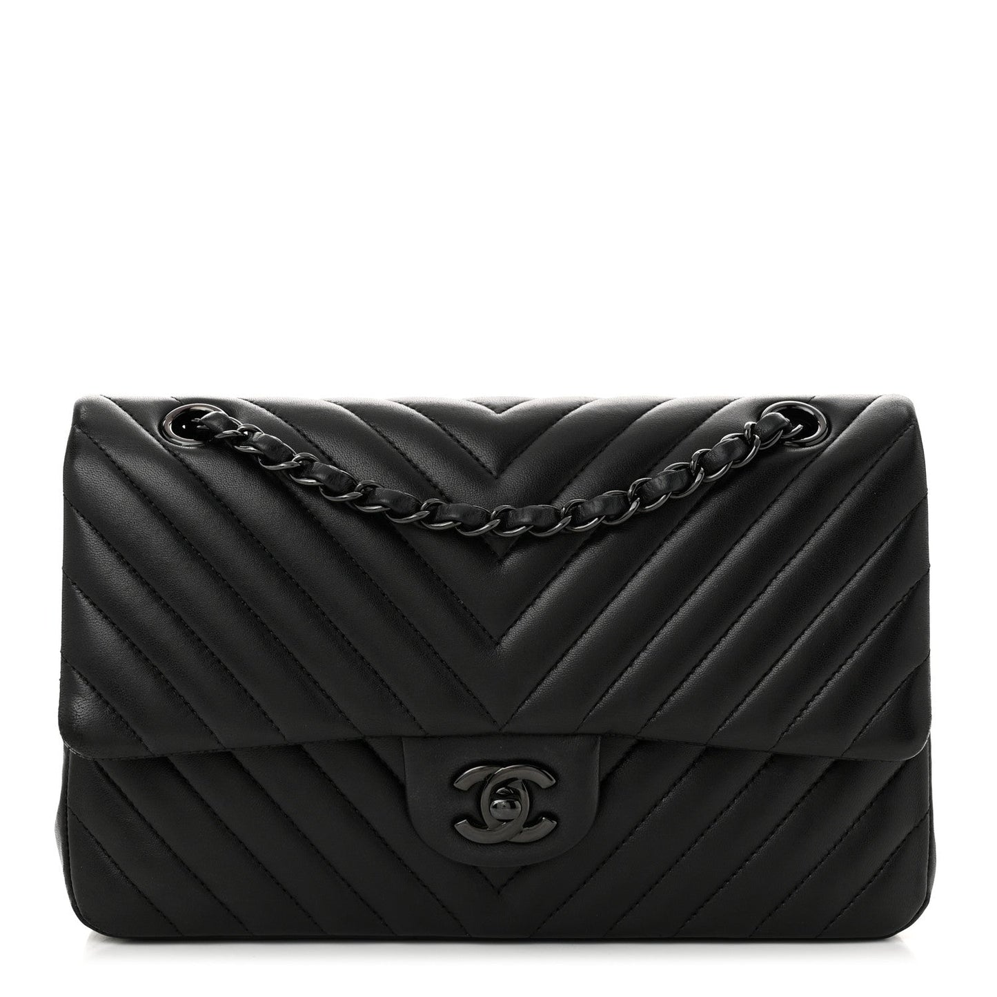 Chanel Classic Double Flap Lambskin Leather Bag - Black