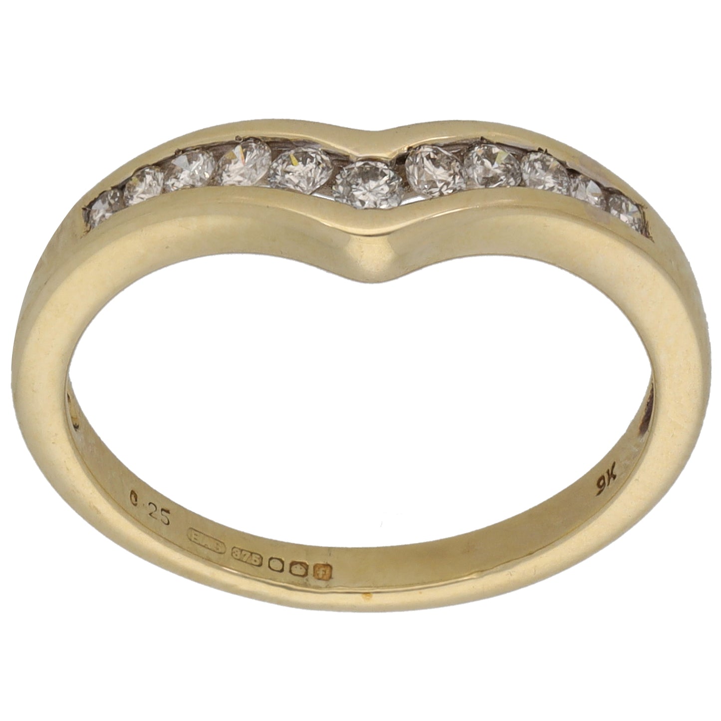9ct Gold 0.25ct Diamond Wishbone Ring Size O