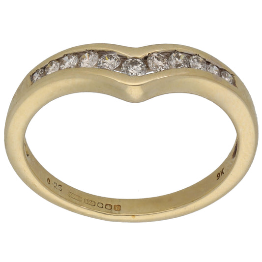 9ct Gold 0.25ct Diamond Wishbone Ring Size O
