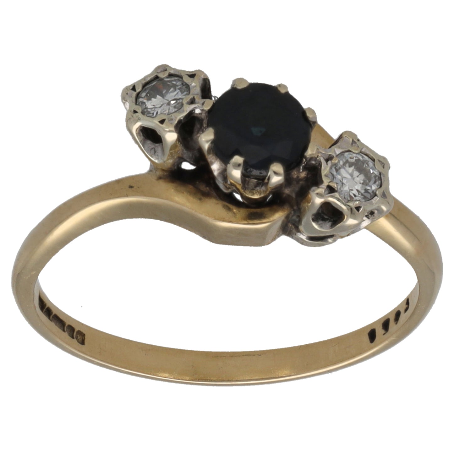 9ct Gold Sapphire & 0.10ct Diamond Trilogy Ring Size N