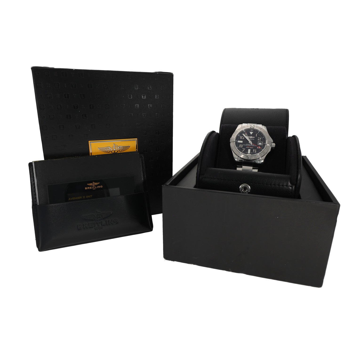 Breitling Avenger A32390 stainless steel watch in black presentation box
