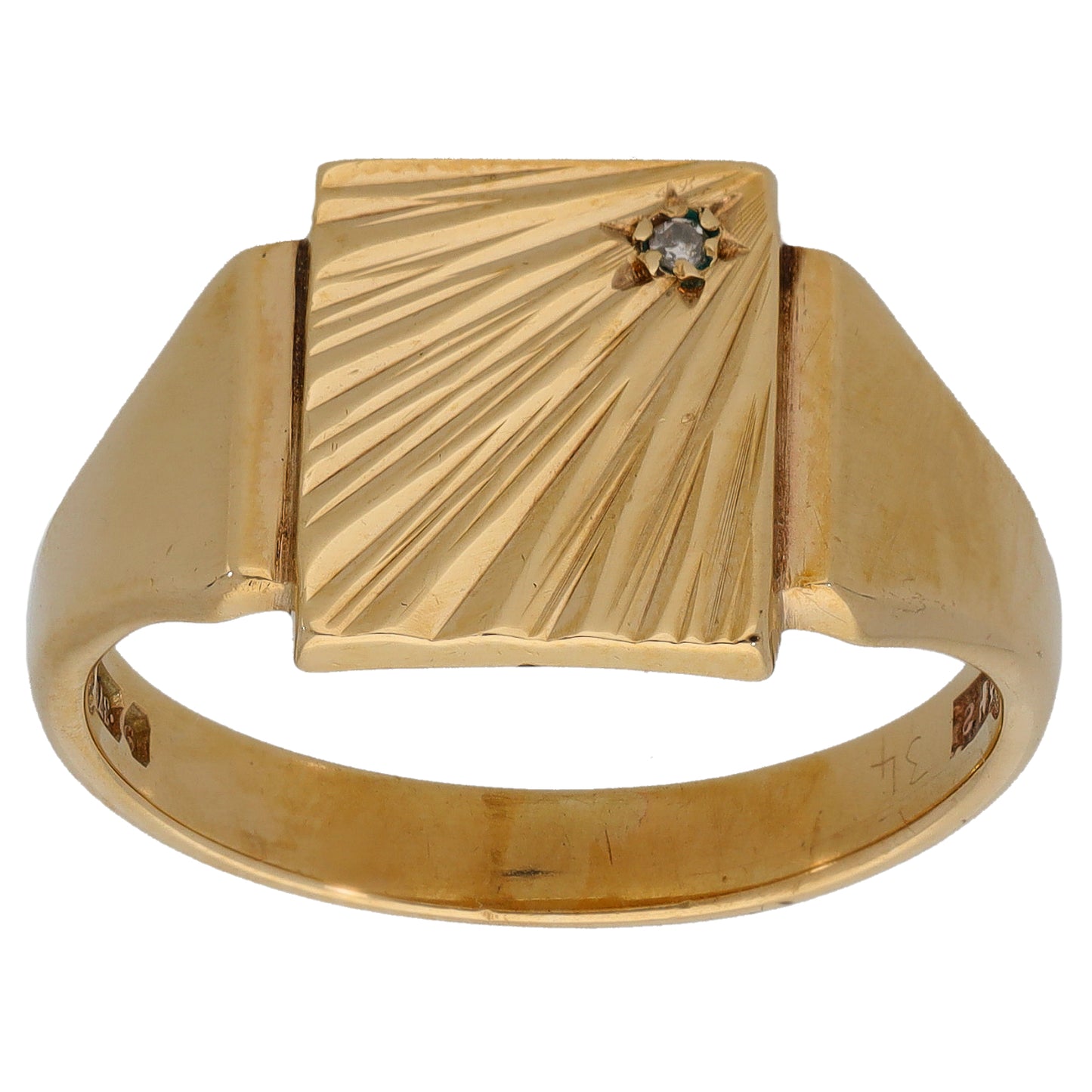 9ct Gold 0.015ct Diamond Patterned Single Stone Signet Ring Size W
