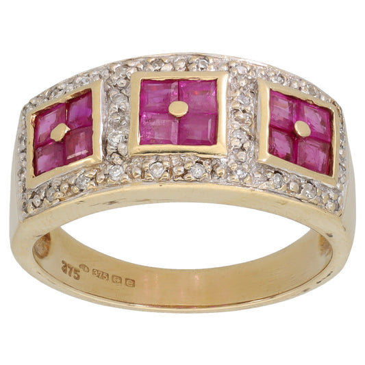 9ct Gold 0.14ct Diamond & Ruby Dress/Cocktail Ring Size N