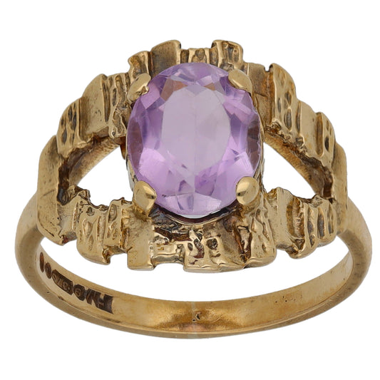 9ct Gold Amethyst Single Stone Ring Size L