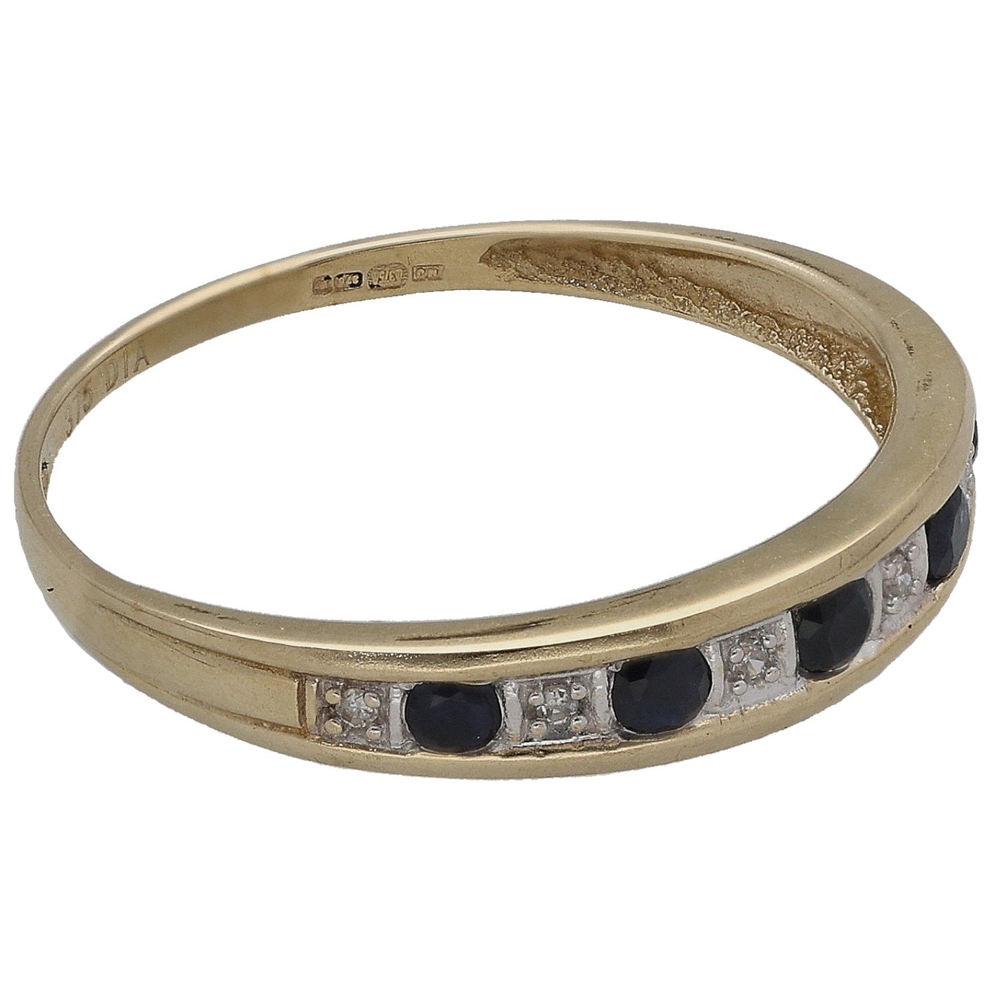9ct Gold Sapphire & 0.03ct Diamond Half Eternity Ring Size P