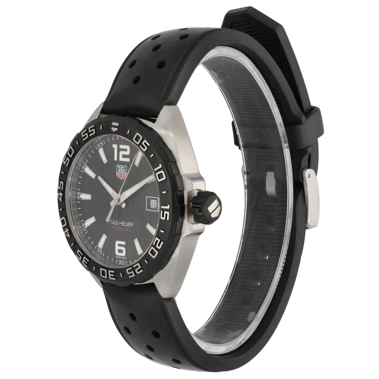 Tag Heuer Formula 1 WAZ1110, black dial, black rubber strap, front angle image