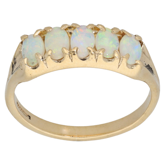 9ct Gold Opal Half Eternity Ring Size O