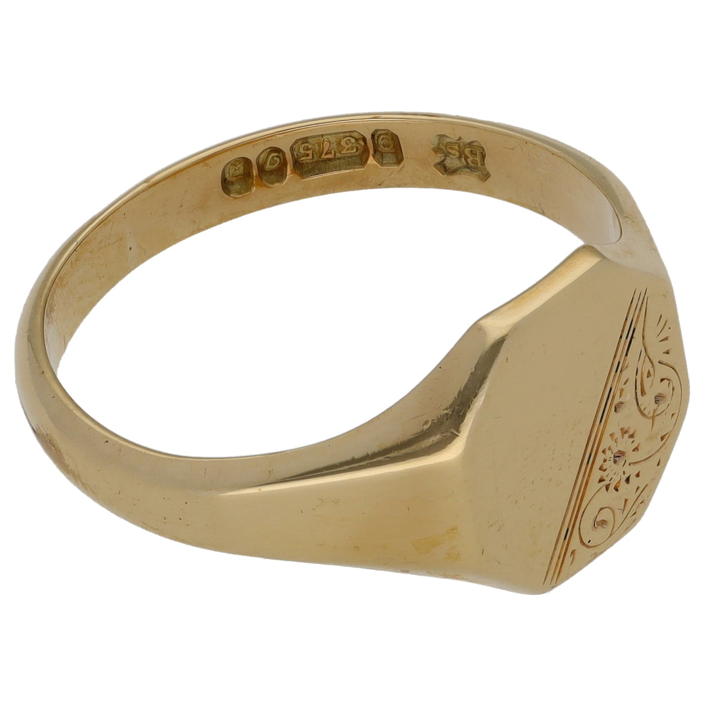 9ct Gold Patterned Signet Ring Size W