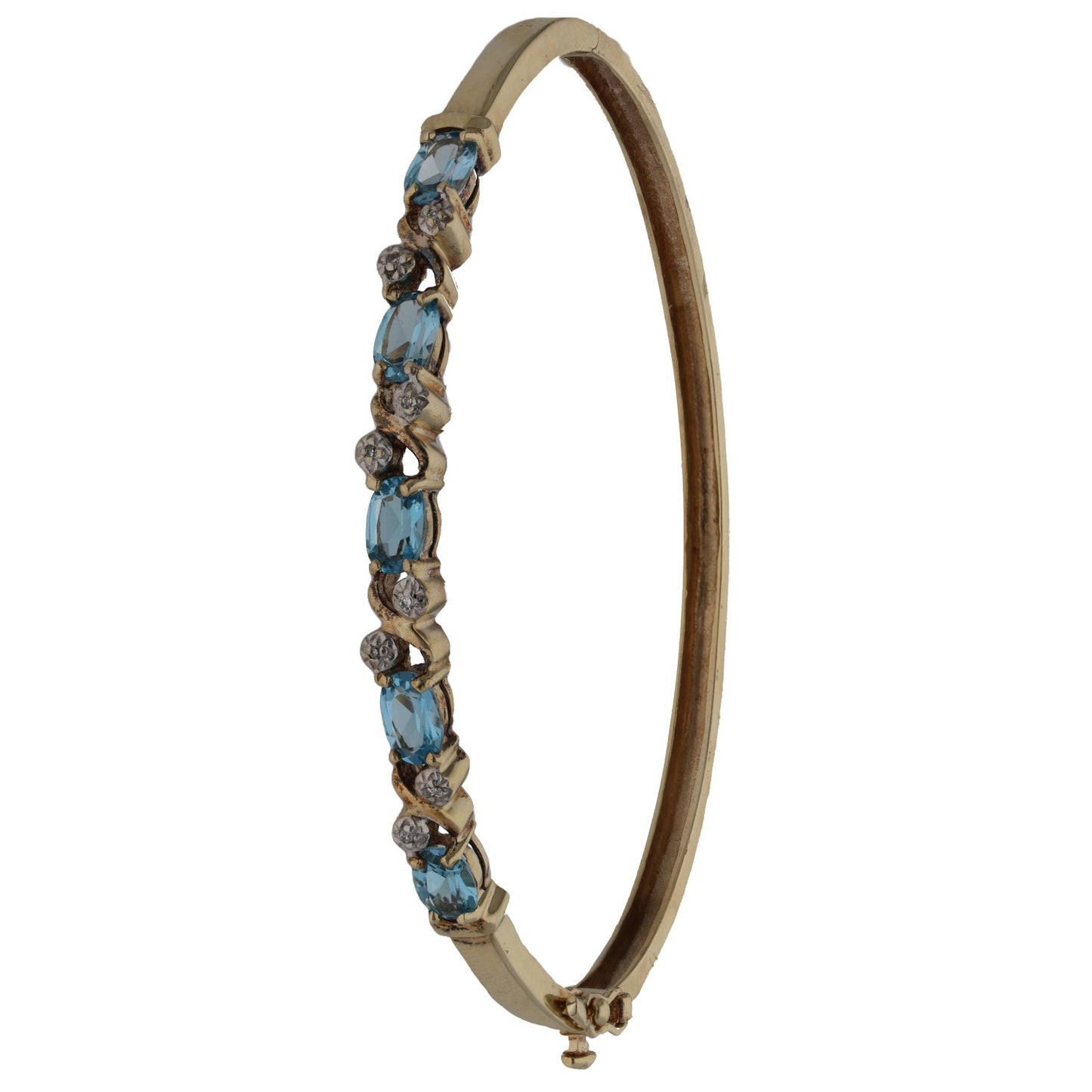 9ct Gold Topaz & 0.04ct Diamond Hinged/Clasp Bangle
