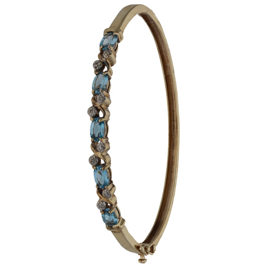9ct Gold Topaz & 0.04ct Diamond Hinged/Clasp Bangle