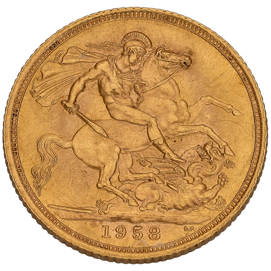 22ct Gold Queen Elizabeth II Full Sovereign Coin 1958