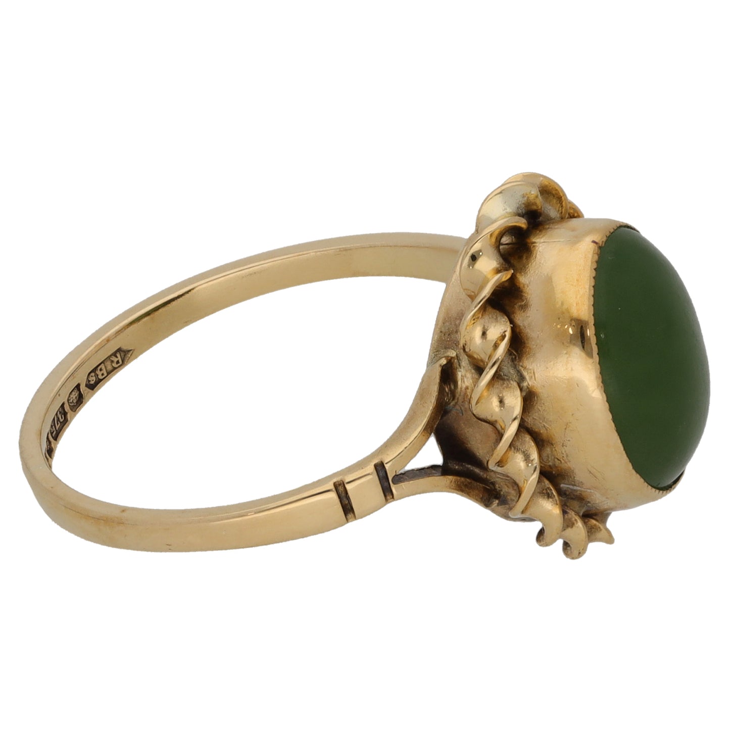 9ct Gold Nephrite Single Stone Ring Size M