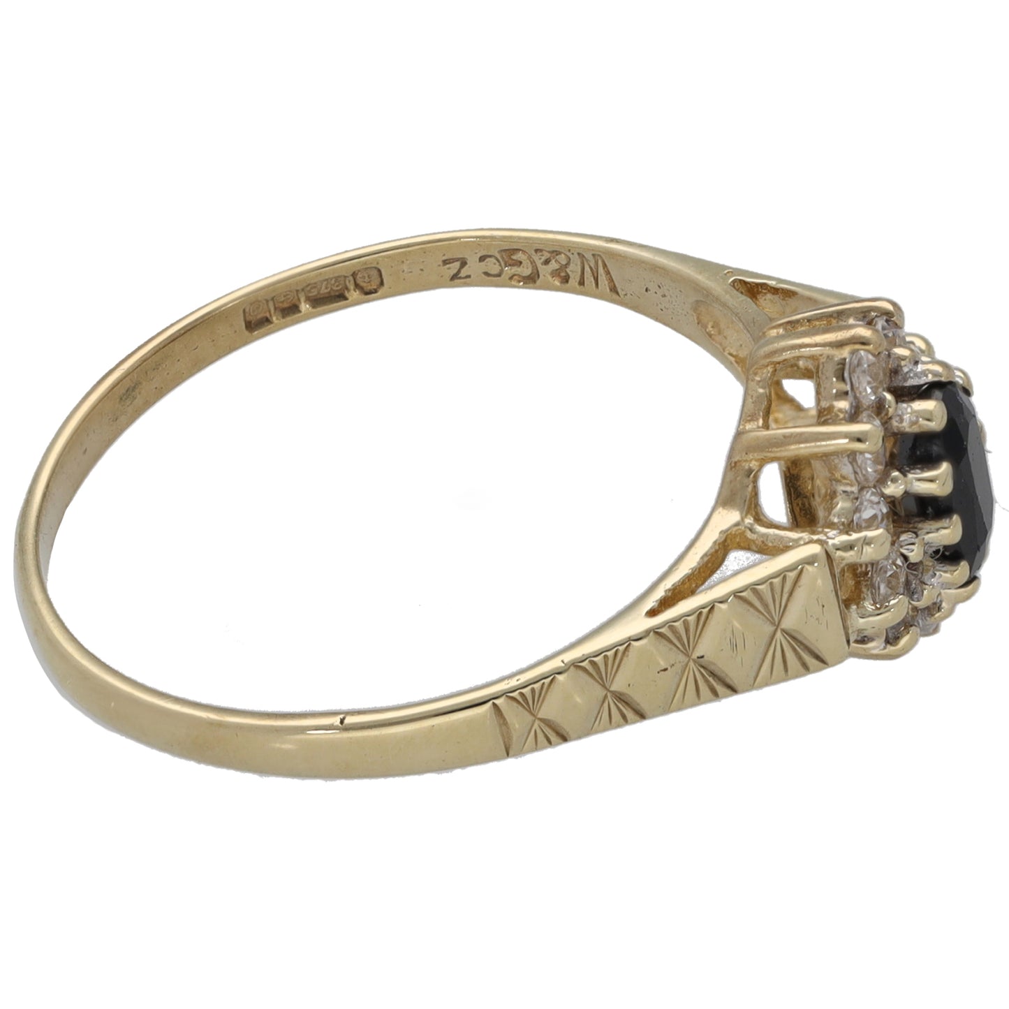 9ct Gold Sapphire & Cubic Zirconia Cluster Ring Size O