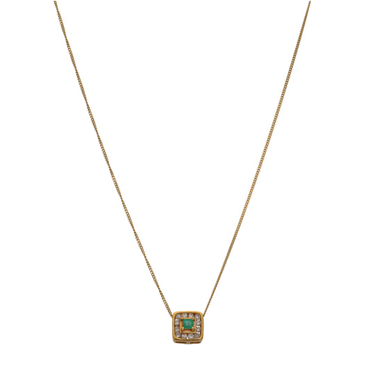 18ct Gold Emerald & 0.24ct Diamond Dress/Cocktail Pendant With Chain
