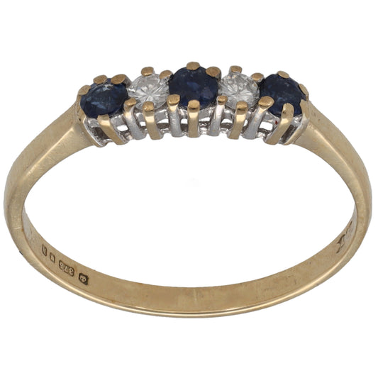 9ct Gold Sapphire & 0.08ct Diamond Half Eternity Ring Size O